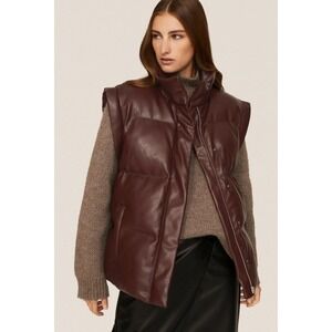 Peter Som Faux Leather Puffer Vest Burgundy Women's Size XS Stand Collar